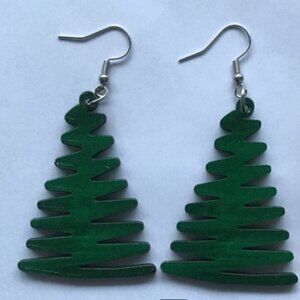 NEW Christmas Tree Dark Green Wooden Dangle Earrings